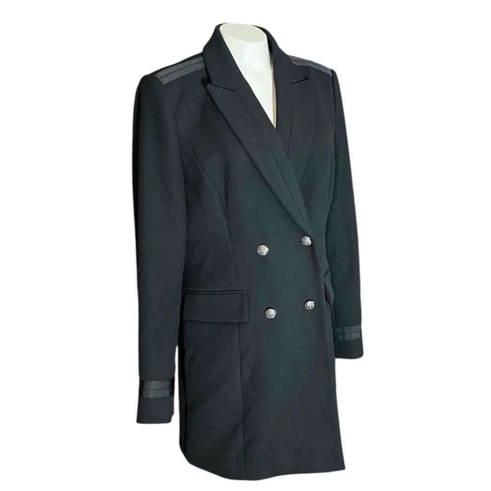 WHBM Black Wool‎ Military Style Trench Peacoat Ribbon Detail M